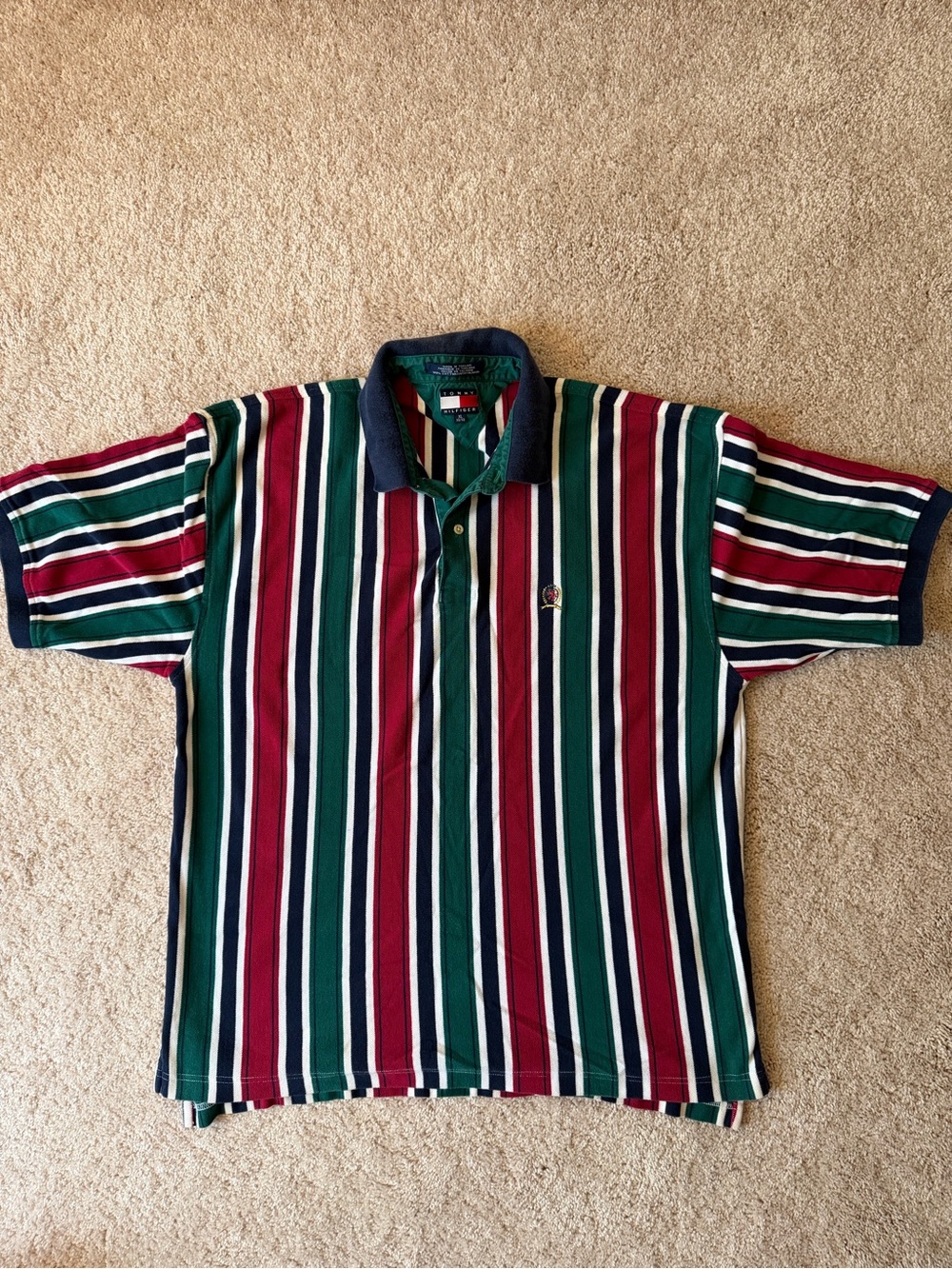 Tommy Hilfiger Kids Multicolor Vertical Stripe Polo - Green, Burgundy & Navy